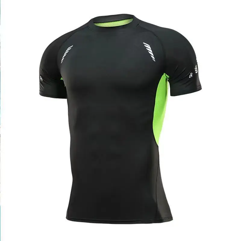 Men Compression Running T Shirt Fitness Tight Short Sleeve Tshirt Training Jogging Shirts Gym Sportswear Quick Dry Rashgard