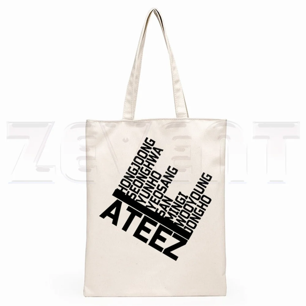 Kpop ATEEZ Canvas Bag Interesting Image Printed Shoulder Bag Shopping Bag Yunho Handbag Seonghwa Hongjoong Yeosang Mingi Wooyoun