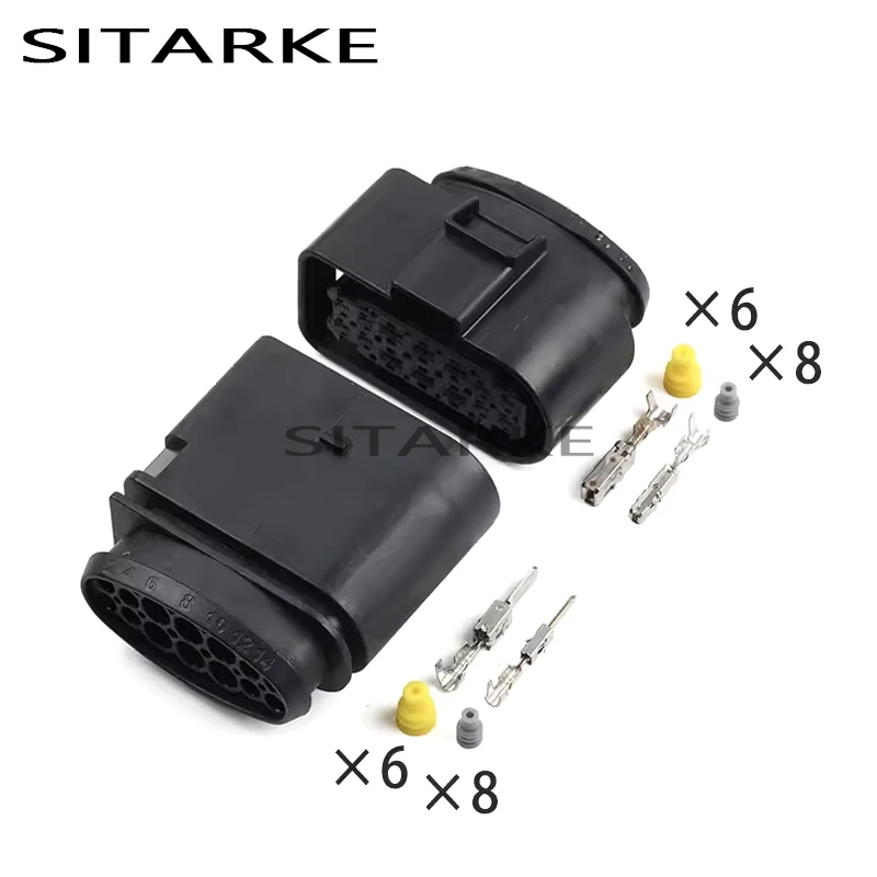 1 Set 14 Pin Automotive Waterproof Electronic Wire Connector Male Female LED Headlight Lamp Plug For VW AUDI 3C0973737 3C0973837