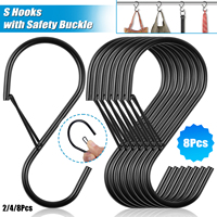 2/4/8Pcs 4Inch S Hooks for Hanging with Safety Buckle Heavy Duty S Hooks Large Metal S Hooks for Hanging Plants Jeans Pots Bags