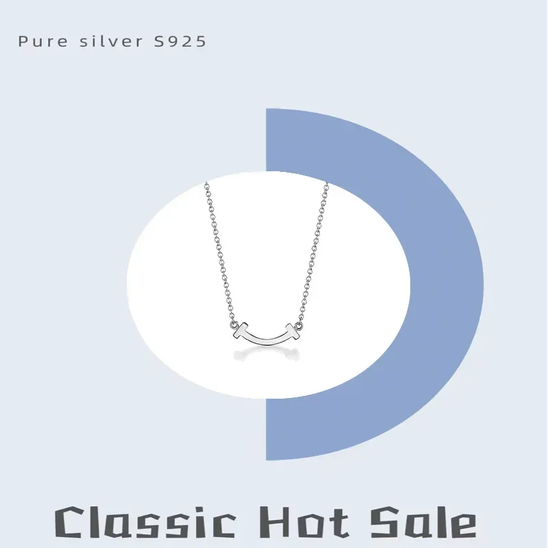 

Ожерелье из чистого серебра S925 с улыбкой, элегантный и минималистичный дизайн для женщин. Ожерелье в европейском и американском стиле.