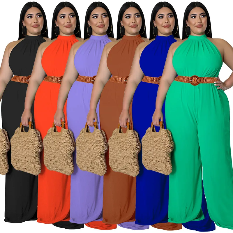 

Women Jumpsuit Summer Sexy Halterneck Sleeveless Jumpsuit High Streetwear Bodycon Wide Leg Romper Overalls