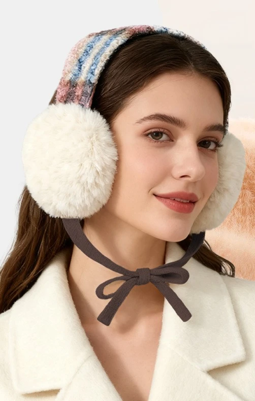 Winter lace-up contrasting plush earmuffs girls cute versatile no skeleton thickened warm earmuffs