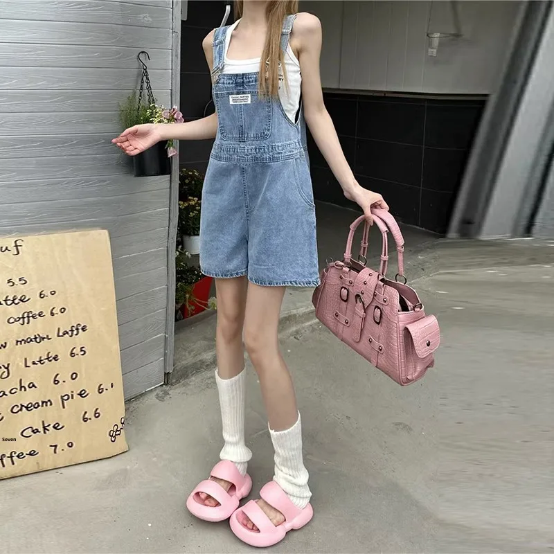 

Slimming Denim Overalls Women's Summer 2023 Thin High Waist ort Pants Breathable Embroidered Button Detail Casual Outfit