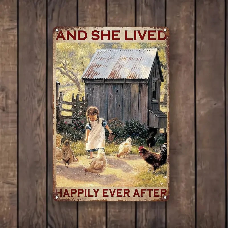 Charming Farm Girl with Chick Vintage Metal Sign - Rustic Wall Art with the Quote 