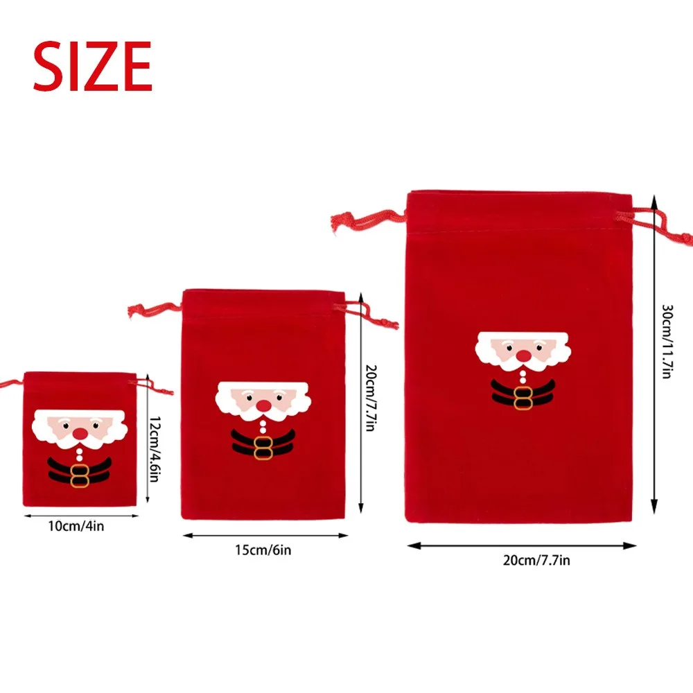 5pcs Christmas Velvet Gift Bag Santa Claus Snowman Reindeer Xmas Tree Candy Bag Kids Noel Gift Merry Christmas Happy New Year