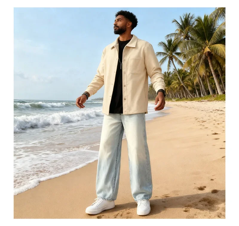 

Men's Warm Brushed Jacket Lapel Button-Down Casual Coat for Autumn Winter Business，with Pocket mens jacket