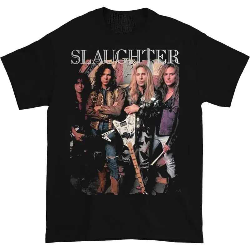 Vintage Slaughter Music Band T-Shirt aus schwerer Baumwolle in Schwarz für Fans