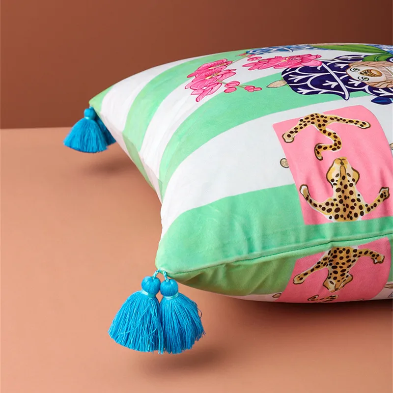 Two Sides Print Cushion Cover, Dog with Chinese Vase, Vintage Home Sofa Decorative Pillowcase, Pink Shell, Big Size, 60cm, Frenc