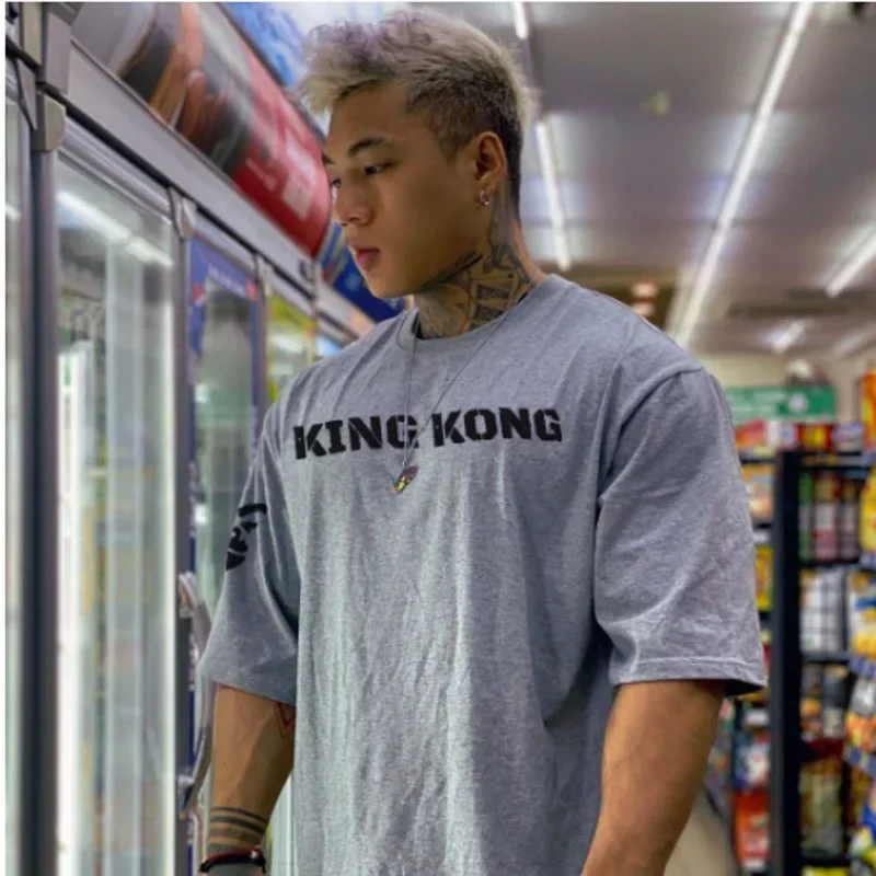 メンズスポーツ半袖Tシャツ,ルーズコットントップス,ラージサイズ,アウトドア,ジム,ランニング,トレーニング,夏