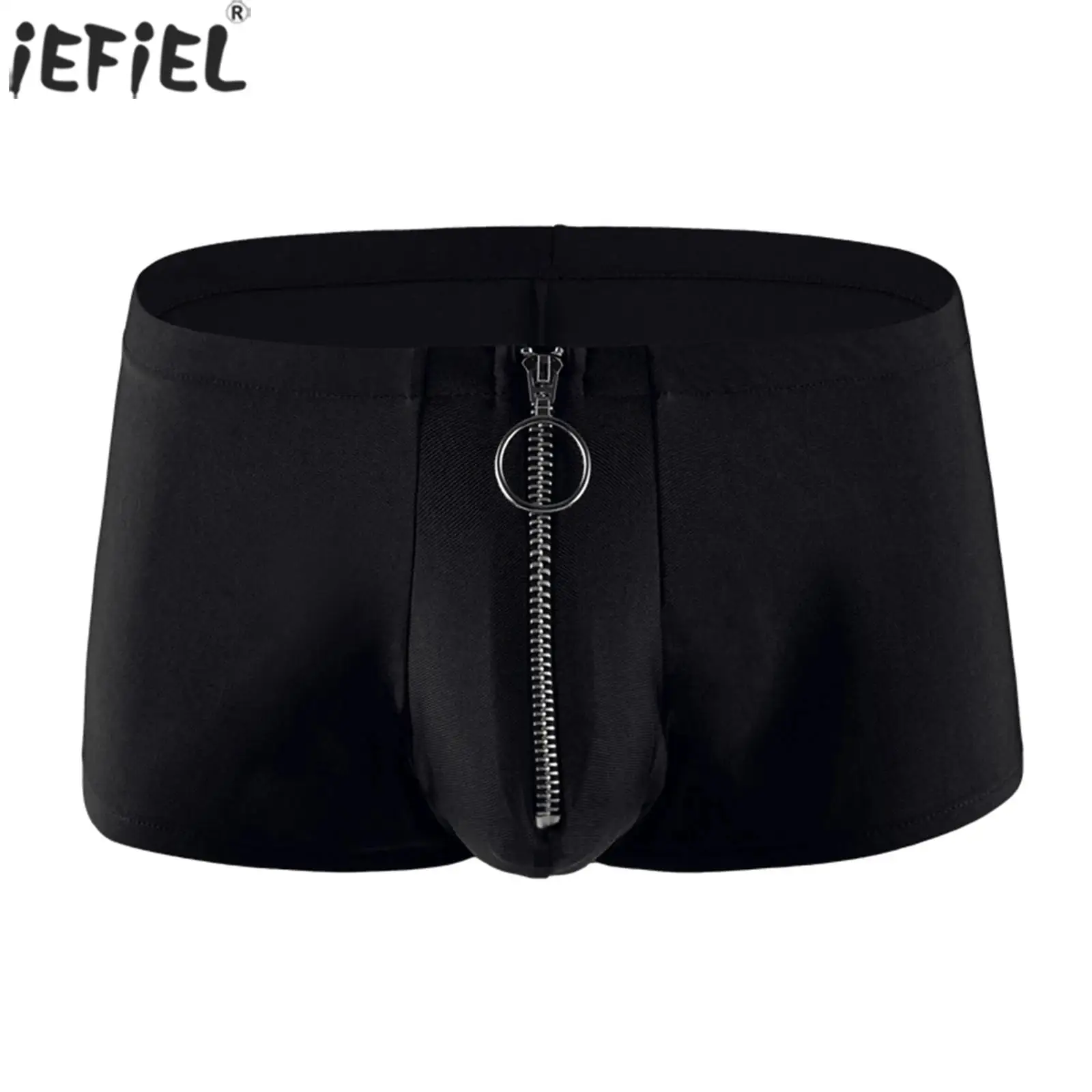 

Sexy Men Stylish Zipper Pouch Boxer Brief Low Rise Solid Color Shorts Panties Bikini Swimming Briefs Causal Breathable Underwear