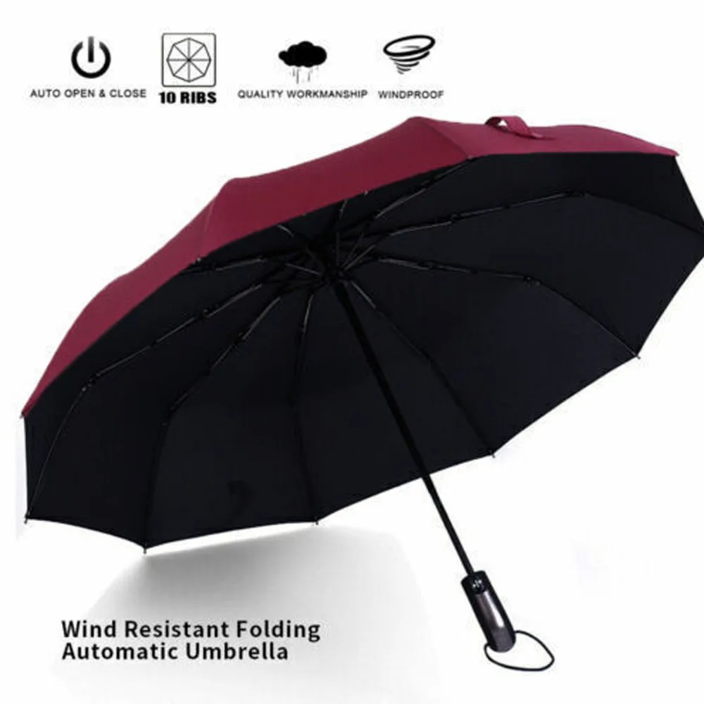 10 Ribs Strong Windproof Anti-UV Umbrella Automatic Open Close Folding Umbrella Travel Rain Men Women Umbrellas