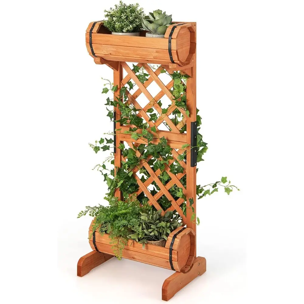 

Приподнятая грядка с решеткой, уличная деревянная кашпо, двухуровневый круглый ящик для вьющихся растений, идеально подходит для патио и балкона, оранжевый