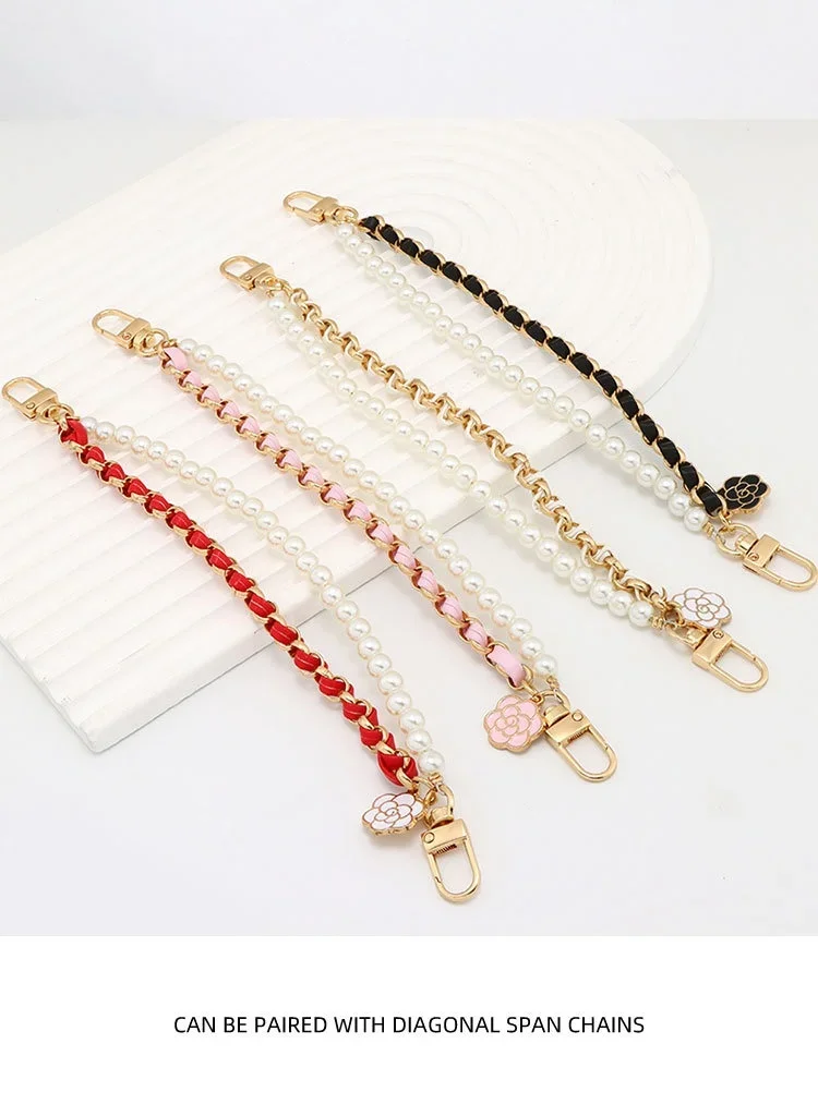 พวงกุญแจมุกเทียม ดีไซน์หรูหรา สองชั้น สายหนังหวานๆ ใช้เป็นพวงกุญแจ ตกแต่งกระเป๋า หรือห้อยโทรศัพท์