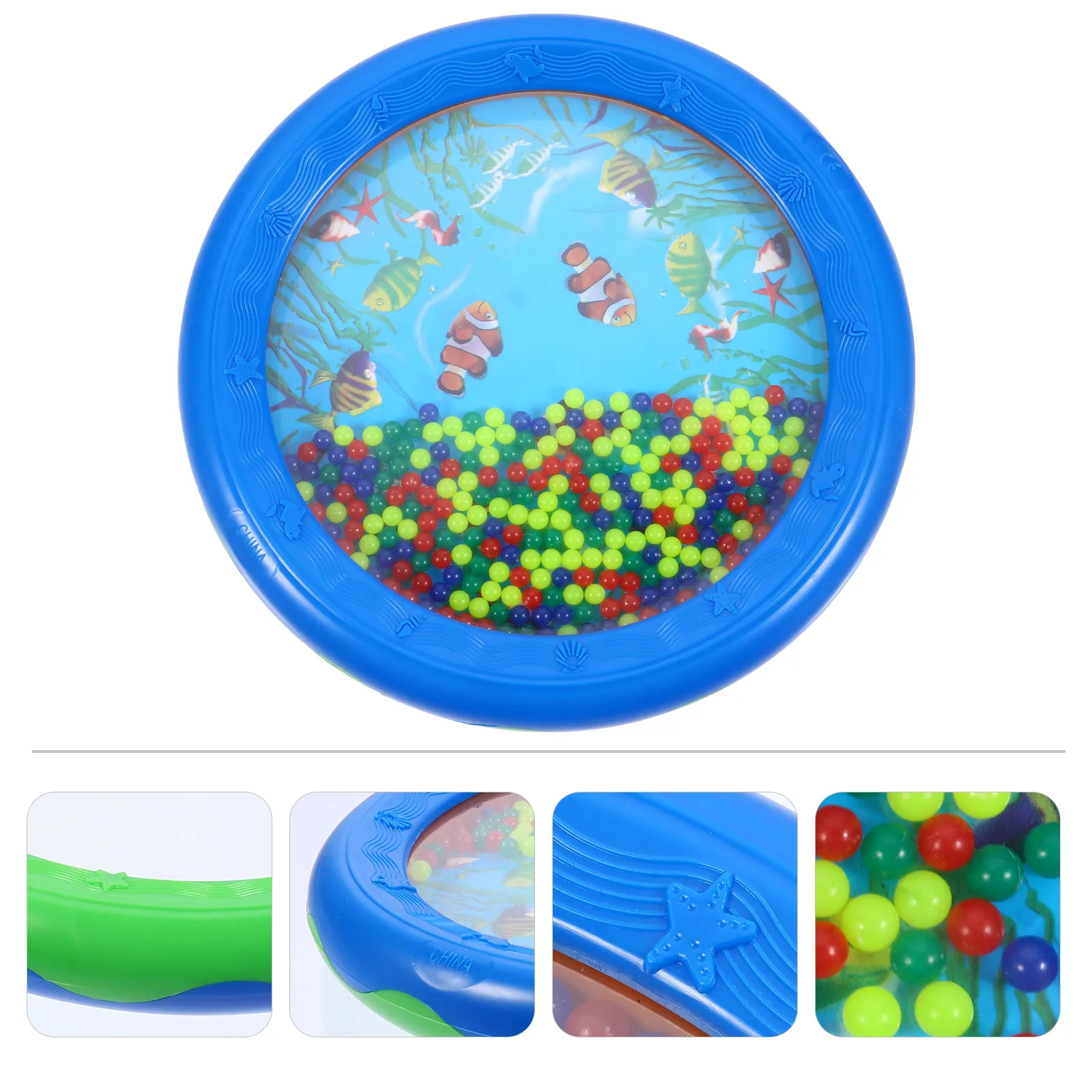 

Ocean Wave Drum Kids Educational Musical Instruments Double Sided Pvc Toddler Baby Shaker Beads Rattle Lightweight Durable Safe