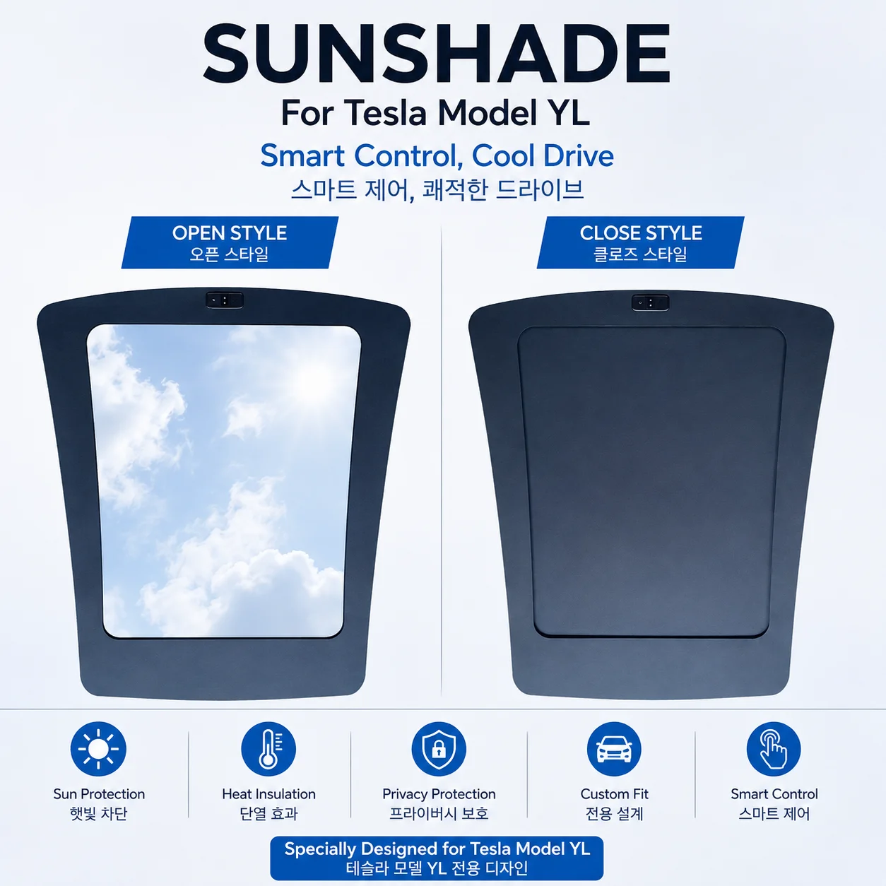 SATONIC Voice Control Automatic Sunshade with LED Light for Tesla Model Y Juniper YL New Generation Auto Open Close Single-Way