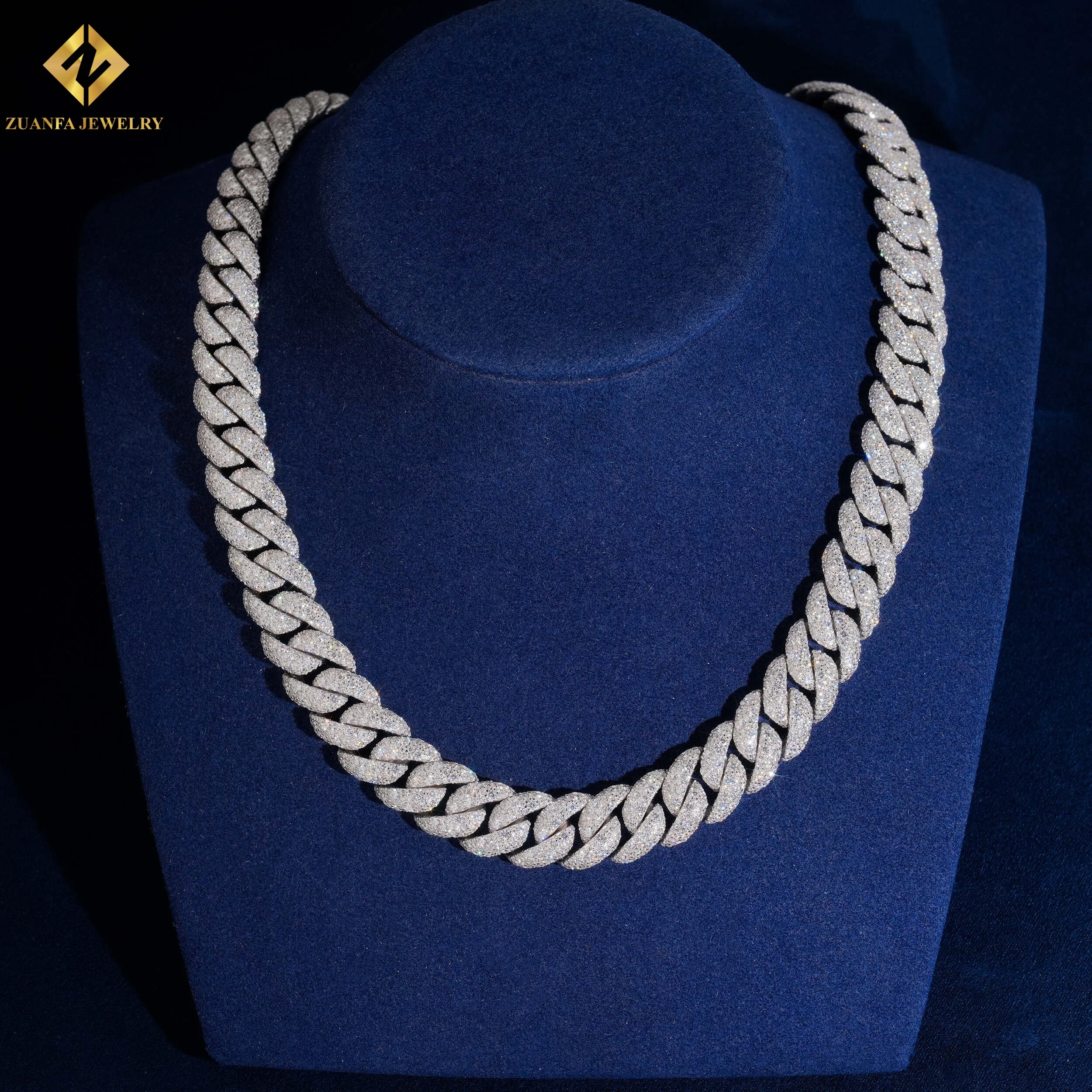 GRA Certified Men's 925 Silver Moissanite 14MM Cuban Link Chain Rhodium Plated Hiphop Necklace Round Brilliant Cut Micro Insert.