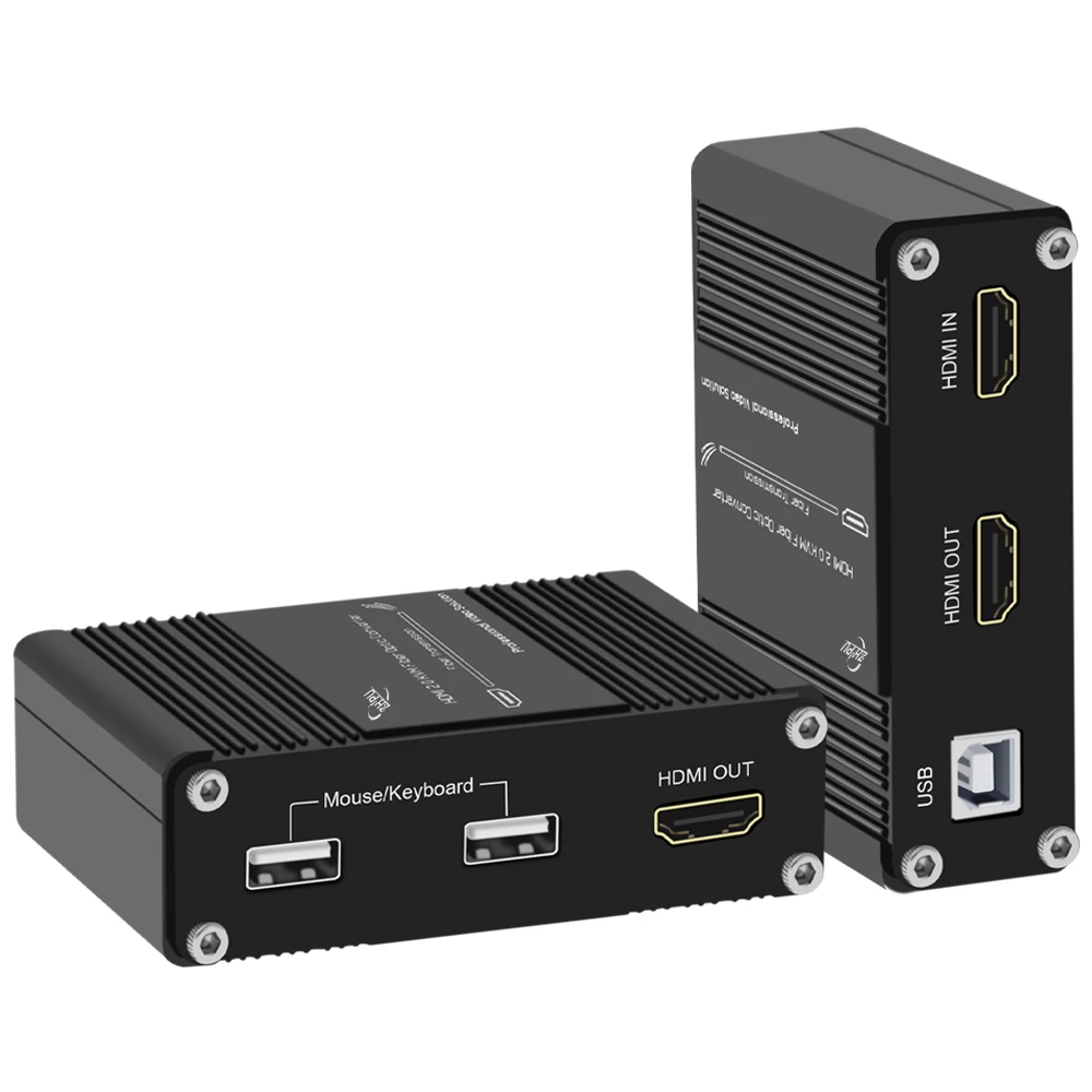 Ultra HD 4K@60Hz Dual-Monitor HDMI KVM Fiber Extender with Uncompressed HDMI 2.0 Video Transmission Over OM4 LC Multi-Mode Fiber