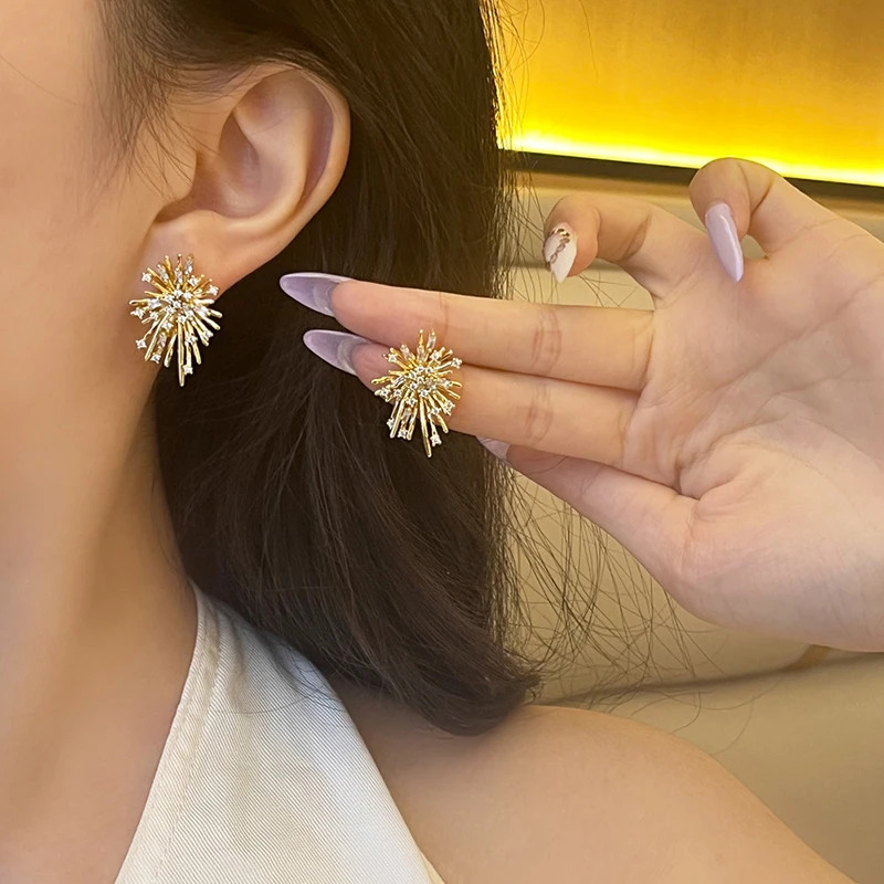 PONYKISS 925 Sterling Silver Zircon Exaggerated Flower Stud Earrings for Women Minimalist Plant Fine Jewelry Trendy Accessories