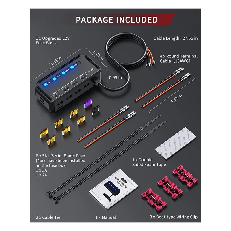 Caja de fusibles Universal para motocicleta y coche, luz indicadora LED, soporte de fusibles resistente al calor, 12V, 20a