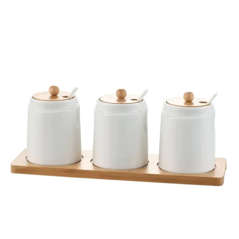 Kitchen Supplies White Ceramic Jar with Lid Household Salt Shaker Sugar Bowl Seasoning Box Storage Container Rack