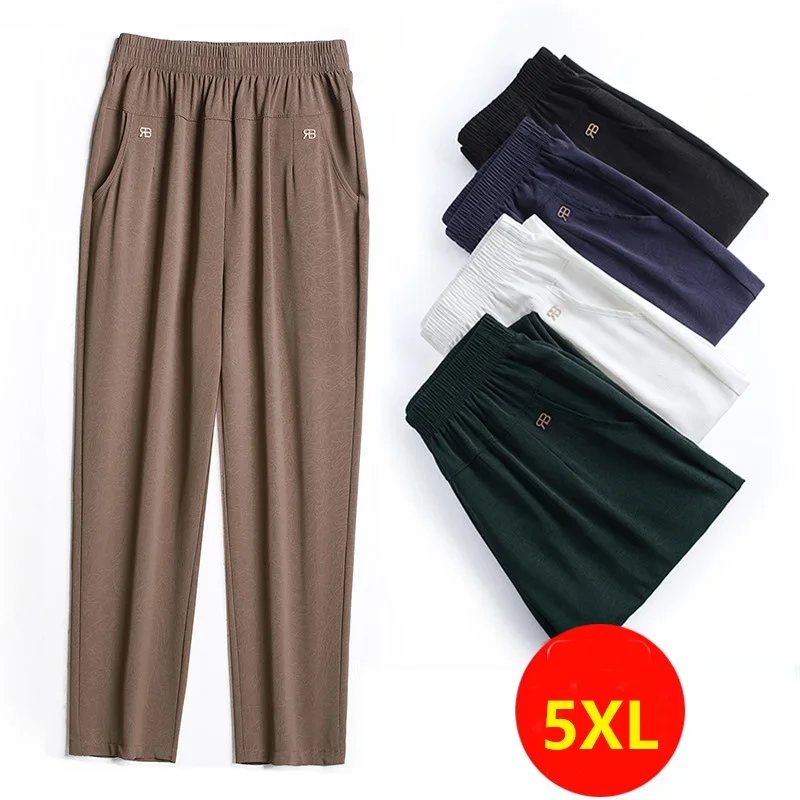 Summer Women Straight Pants New High Waist Elastic Casual Pants Middle-aged Mother Female Black Khaki Pants Women's Clothing 5XL