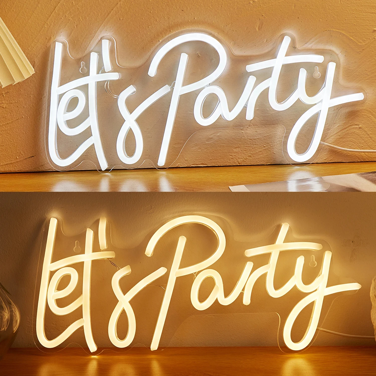 Chi-buy LED Neon Lets Party USB Powered Neon Signs Night Light 3D Wall Art & Game Room Bedroom Living Room Decor Lamp Signs