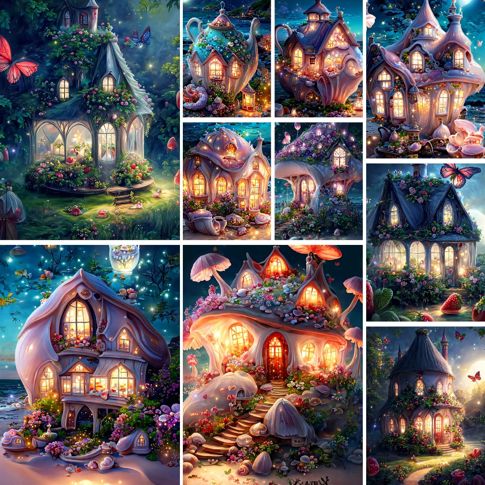 

Magic Forest Cabin Printed 11CT Cross Stitch Set Embroidery DMC Threads Handicraft Handmade Craft Knitting Package Magic Design