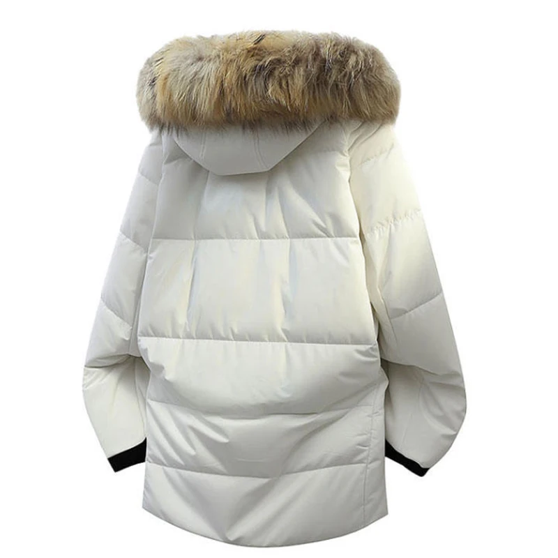 Top Men's Warm Detachable Fur Collar Hooded White Duck Down Jackets Winter Outwear Windproof Casual Warm Puffer Coats Long Parka