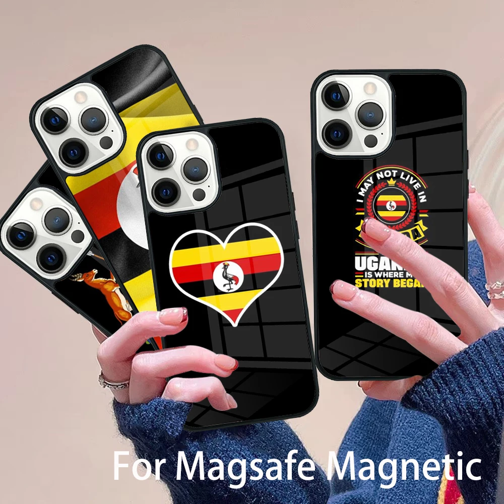 

Uganda Flag Coat Of Arms Phone Case Magesafe Magnetic Wireless Charge Cover For IPhone 16 11 12 13 14 15 Pro Max Plus Mini
