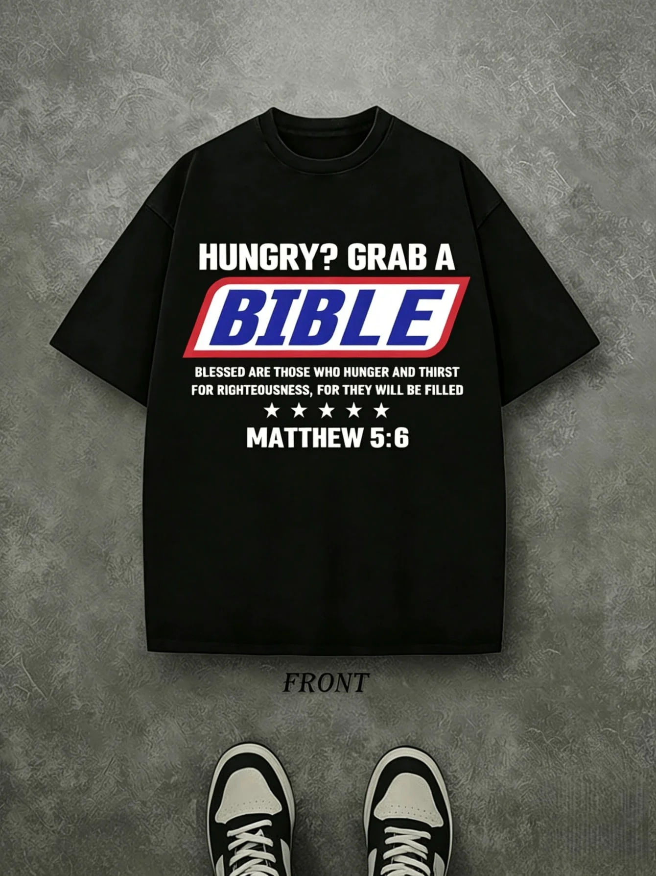 Men's Summer Tops, Christian Faith Graphic Tee, Hungry Grab A Bible Matthew 5:6 Print, Crew Neck Short Sleeve Soft Breathable Casual Church Daily Wear