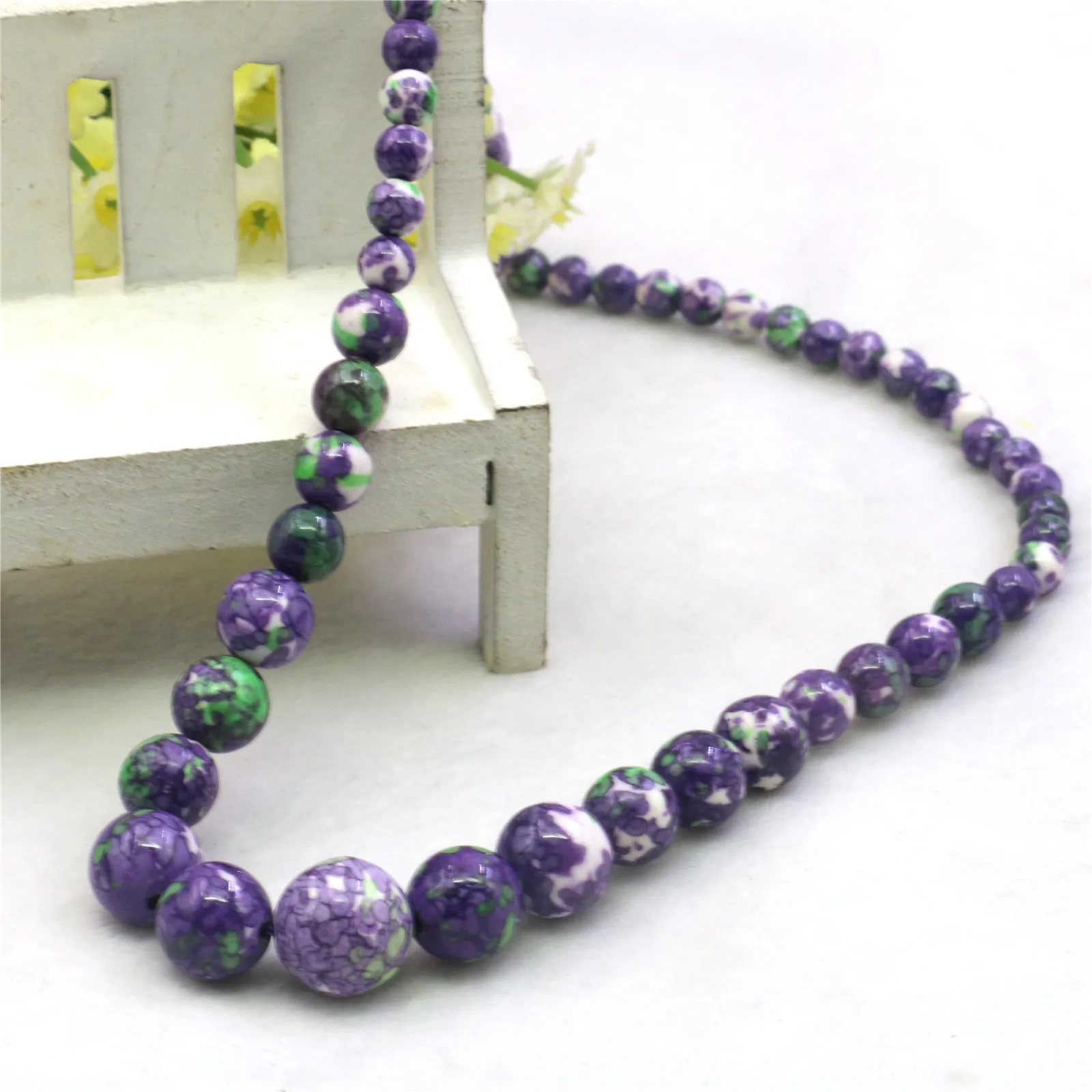 6-14mm Round Purple Green Multicolor Rainbow Necklace Natural Stone Women Neckwear Hand Made DIY Fashion Jewelry Making Design