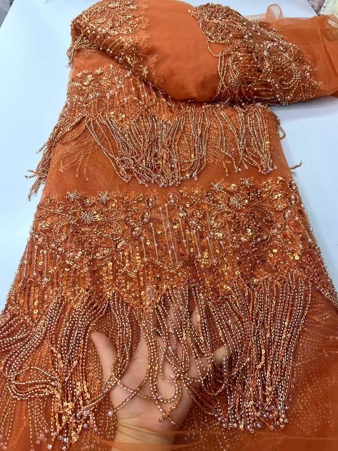 African Beaded Lace Fabric 2026 High-Quality French-Style Nigerian Sequined Lace Fabric Suitable for Evening Gowns