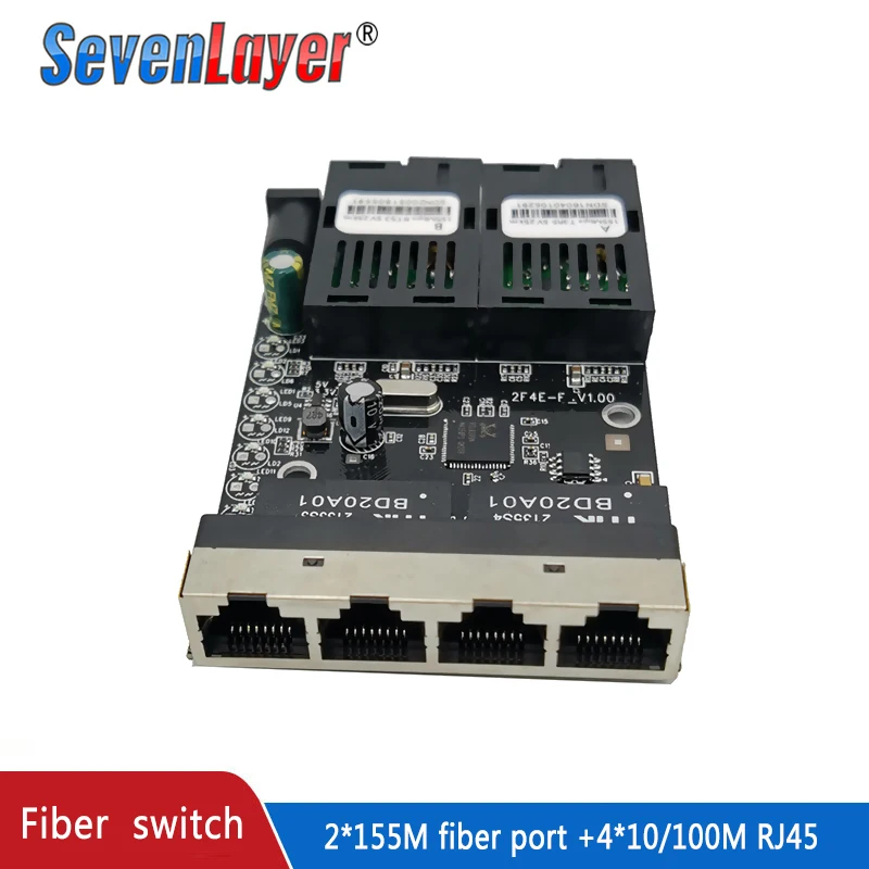 Convertidor de medios ópticos de fibra, interruptor Ethernet, modo único, 4 RJ45 y 2 puertos de fibra SC, 10/100M, PCBA, 10 piezas, nuevo