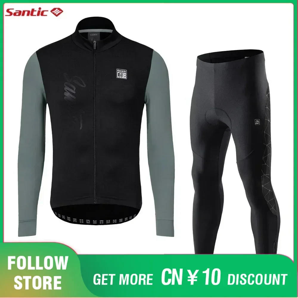 Santic Men's Cycling Jersey Sets Winter Fleece 4D Padded Pants Long Sleeve Outfits Warmer MTB Bike Sports Bicycle Clothing Suits