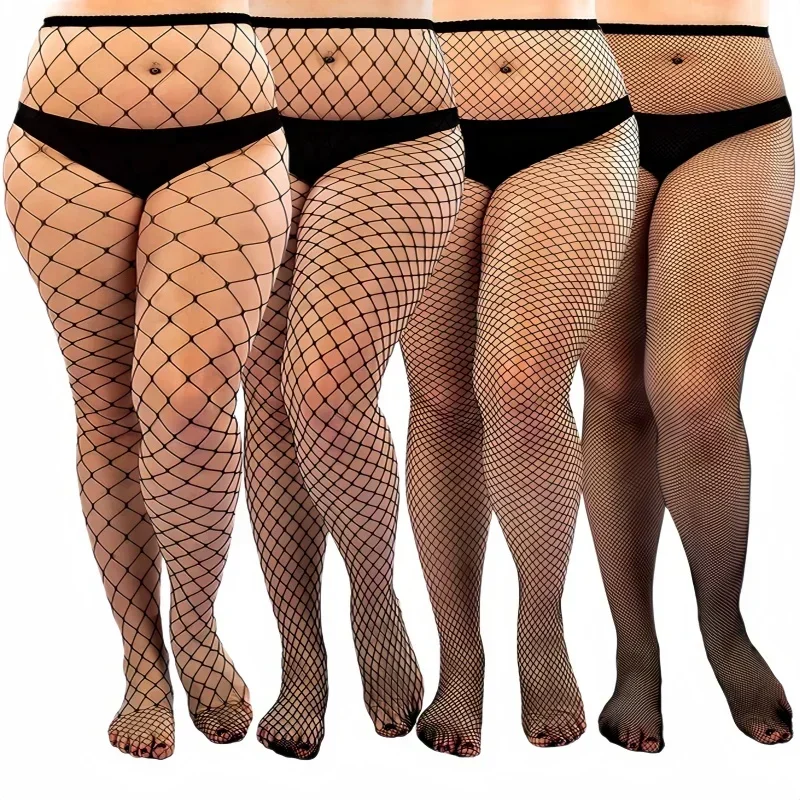 

FREEAUCE Oversize Women FishNet Pantyhose Thigh High Suspender Socks Large Plus Size Black Stockings Panty Sexy White Tights