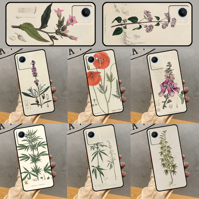 Botanical Drawings Flowers For Realme C33 C55 C31 C30 C35 C11 C15 C21Y C25s GT Neo 5 3 2T 3T 8 9 11 10 Pro Plus Case