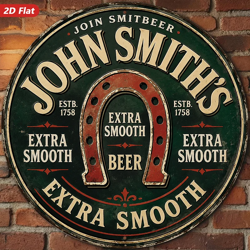 2D Flat - 【2D Flat】 2D Flat Print 1pc Metal Iron Sign. Round Metl Sign Wll Rt, John Smith'S Beer Sign Wll Rt, Vintge Style, Hors