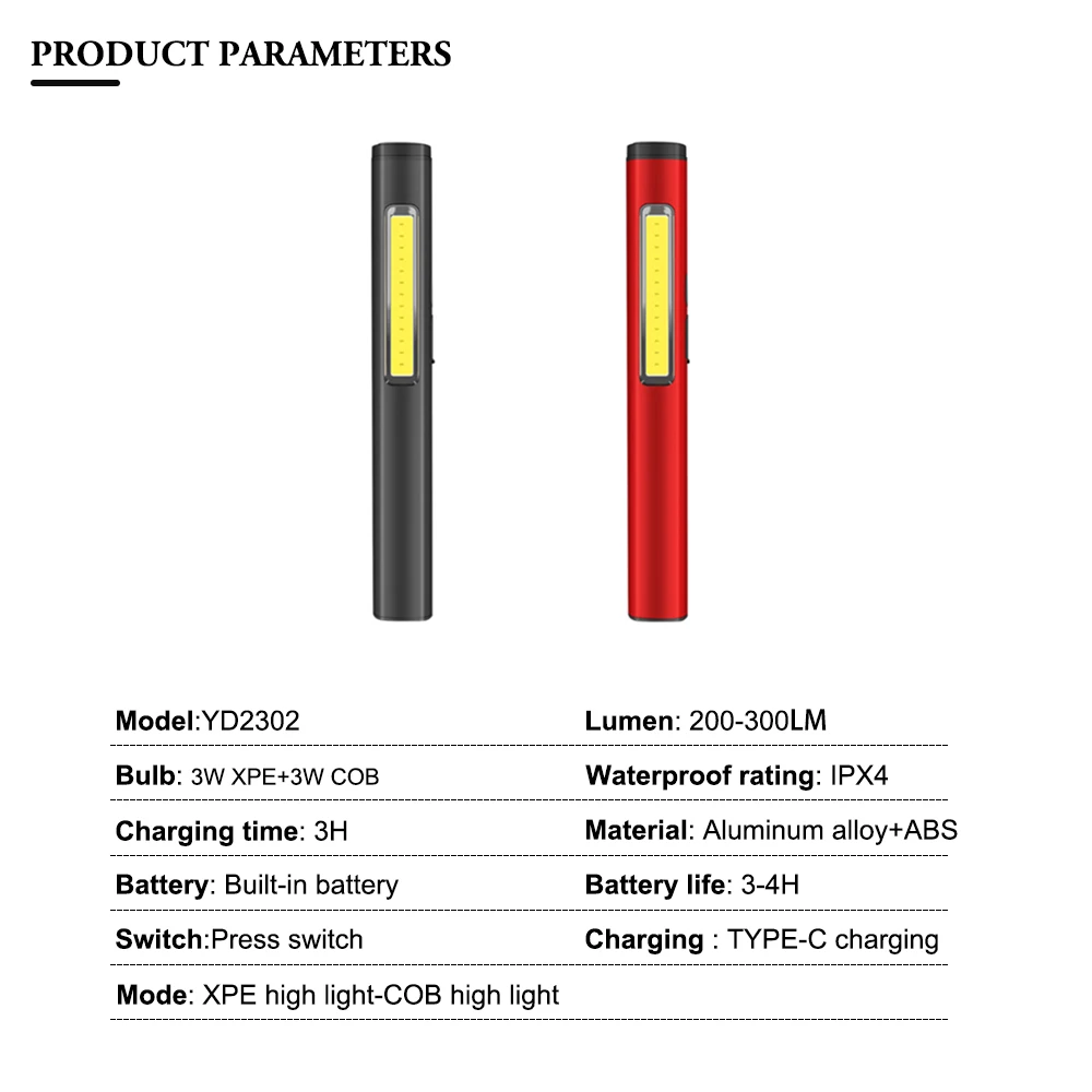 Imagem -02 - Lâmpada de Trabalho Asfee-led com Bateria Embutida Lanterna Recarregável Ipx4 à Prova Dágua Clipe de Caneta Edc 300lm Xpe Cob