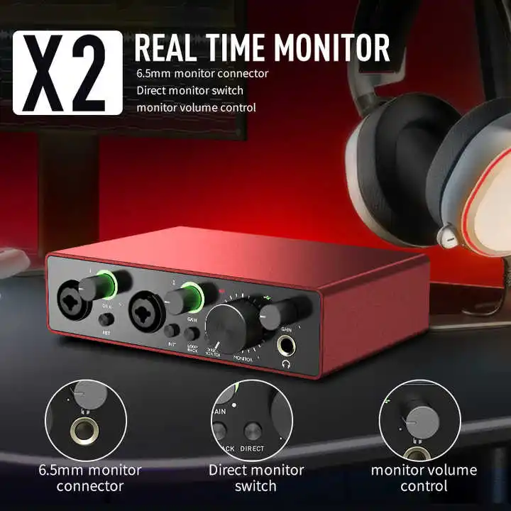 X2 Studio di registrazione esterno professionale Scheda audio dal vivo Scheda audio e mixer