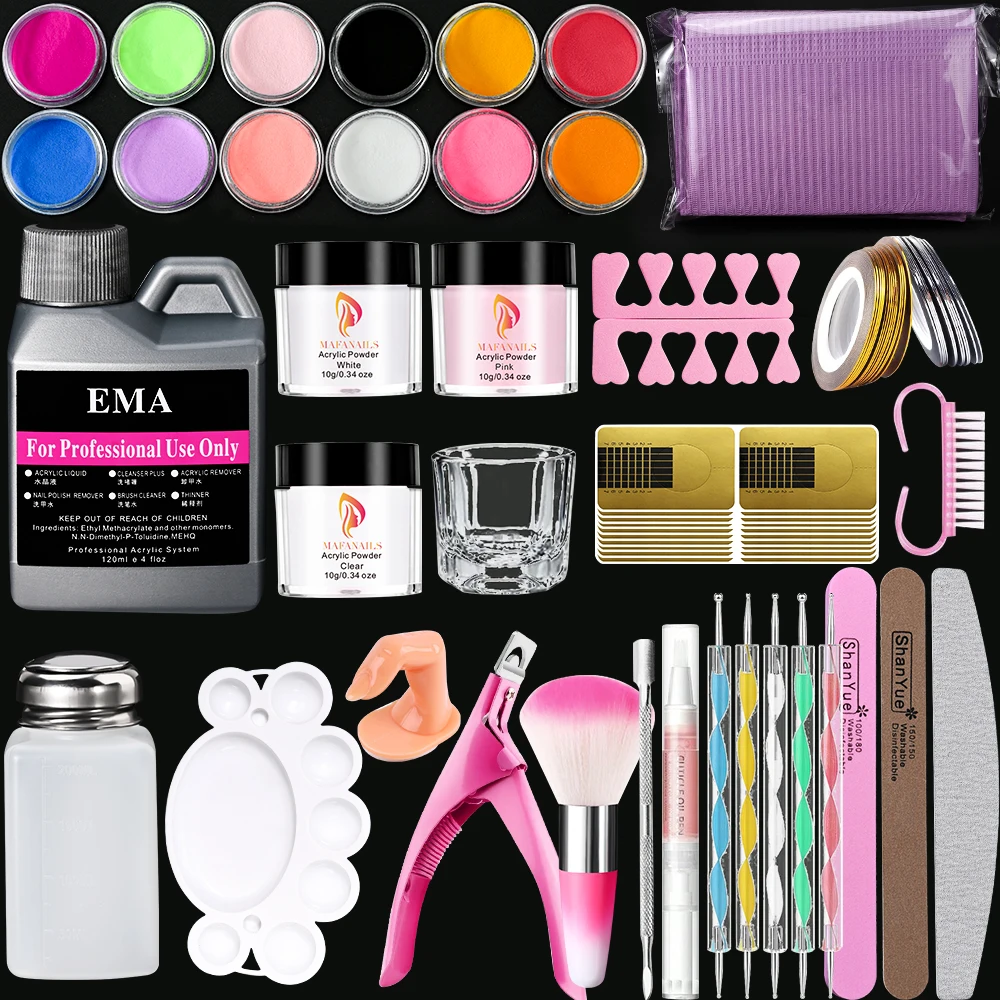 

Acrylic Nail Kit With EMA Monomer Professional Nails Acrylic System 3Colors Pink/White/Clear Acrylic Powder & Monomer Liquid Set