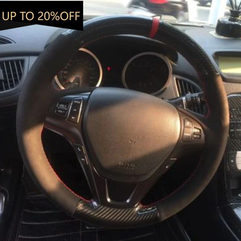 

For Hyundai Old COUPE Rohens COUPE FX SANTAFE I30 Verna Custom Carbon Fiber Leather Hand Sewn Steering Wheel Cover Car Interior