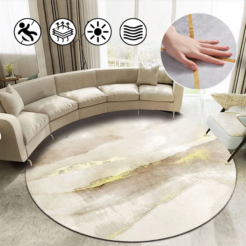 

Modern Minimalist Style Round Carpet for Living Room Bathroom Doormat Decorative Bedroom Anti-Slip Golden Lines Round Area Rug