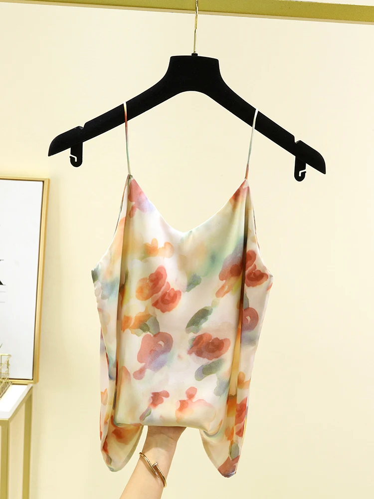 

Новая свободная майка с принтом, женский атласный внешний костюм без рукавов, внутренняя часть