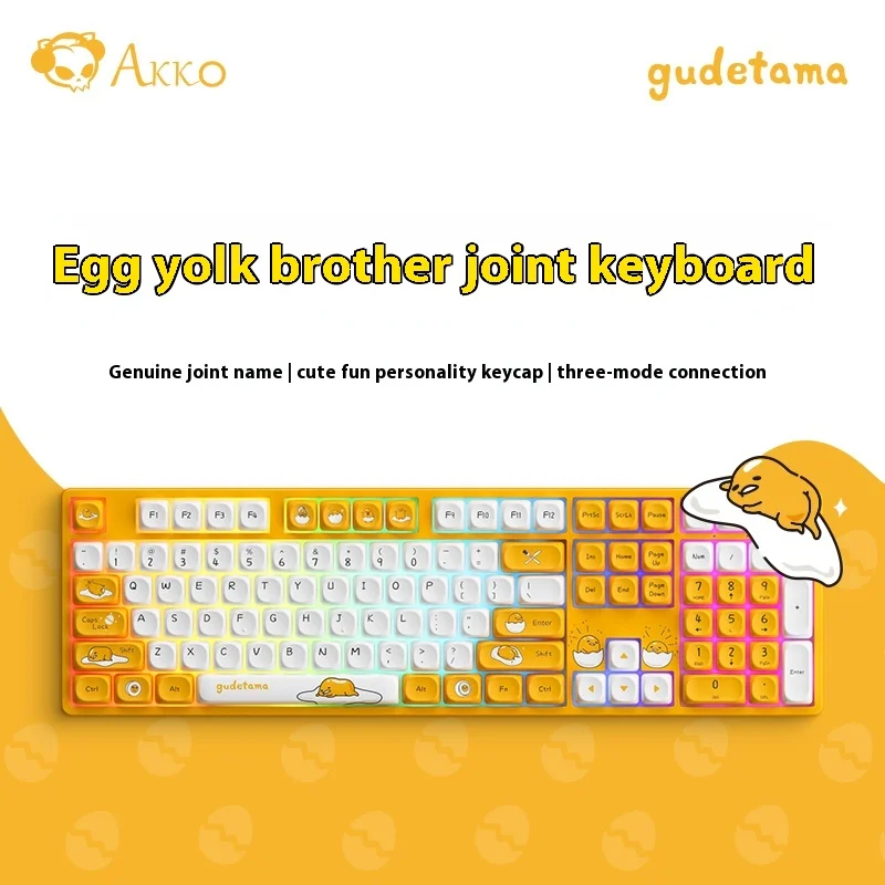 Akko 5108b Plus Gudetama Three-mode Mechanical Keyboard RGB 108 Key Hot-swappable Moa Key Cap