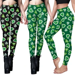 Womens Green Clover Printed Leggings St Patricks Irish Funny National Carnival Streetwear Pants High Waist Elastic Fitness Legin