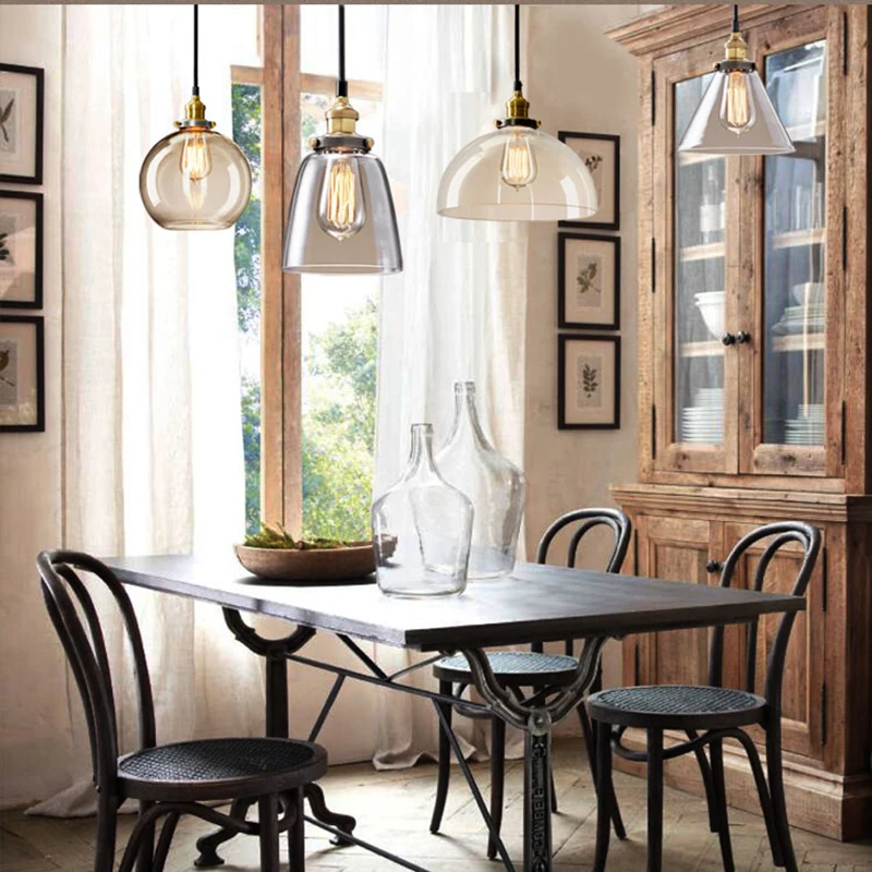 Vintage Amber clear Glass Pendant lightings Nordic industrial Kitchen living room decoration Single head LED hanging lamp