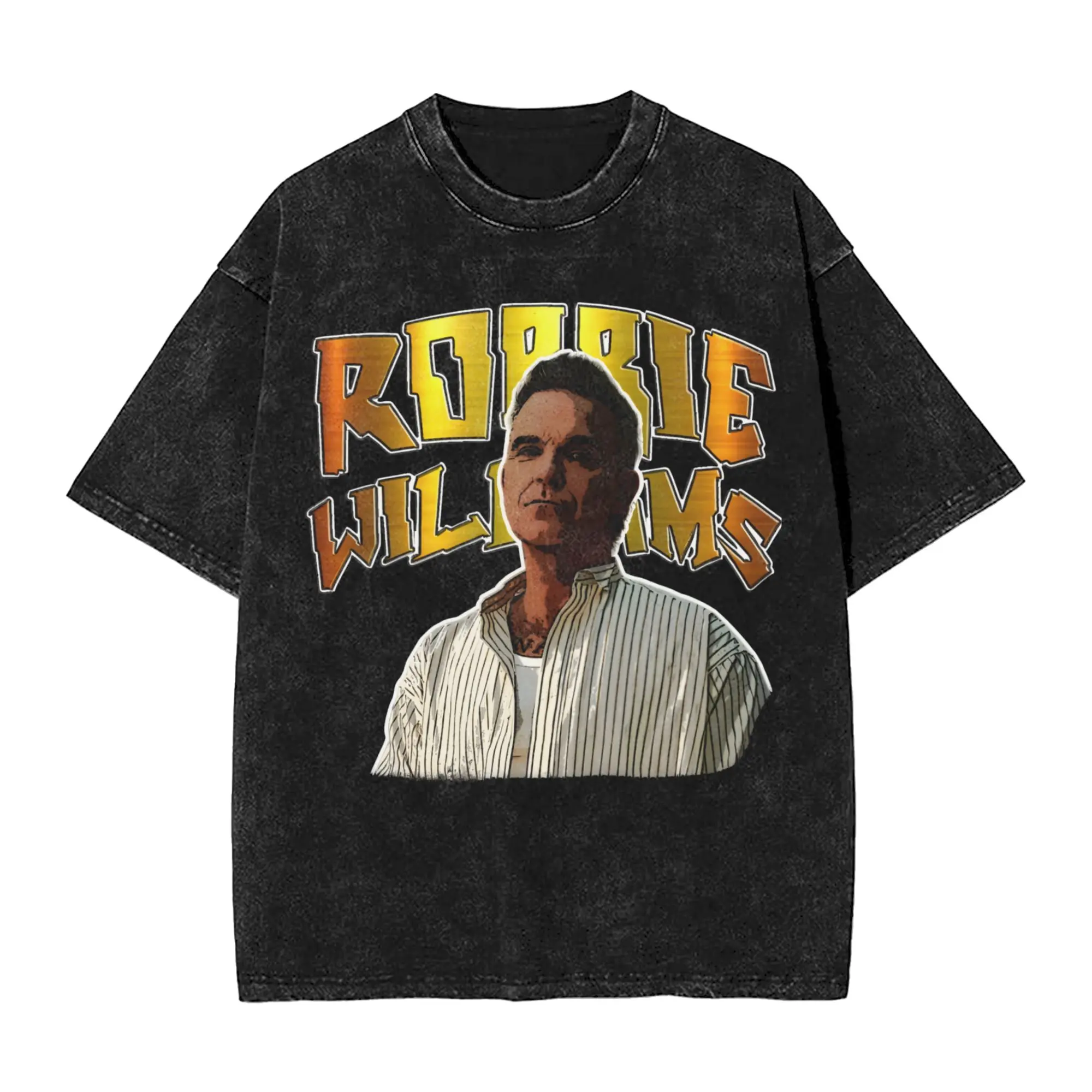 Washed T Shirt Robbie Williams Pop Singer Hip Hop Casual T-Shirt Harajuku  Streetwear Short Sleeve Printed Tops Tees Men Women