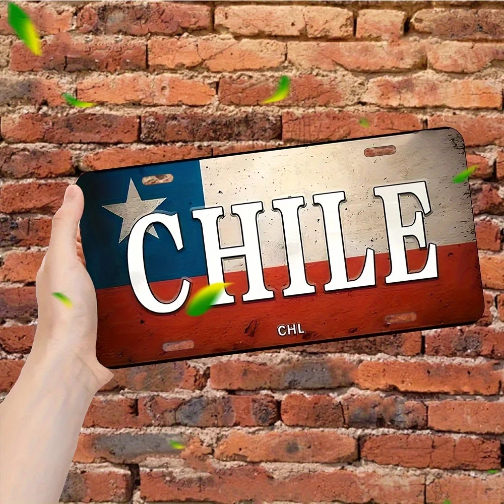 Plaque d'immatriculation rétro en métal chili, décoration murale en aluminium avec texte "Chili", design étoile, étanche à l'eau et à la poussière, adaptée