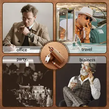 Pouzdro na doutníky s cedrovou podšívkou - cestovní pouzdro na doutníky, řezačka doutníků, pouzdro na humidor (hnědé) 8 nejlepší prodej cestovní pouzdra na doutníky - №5